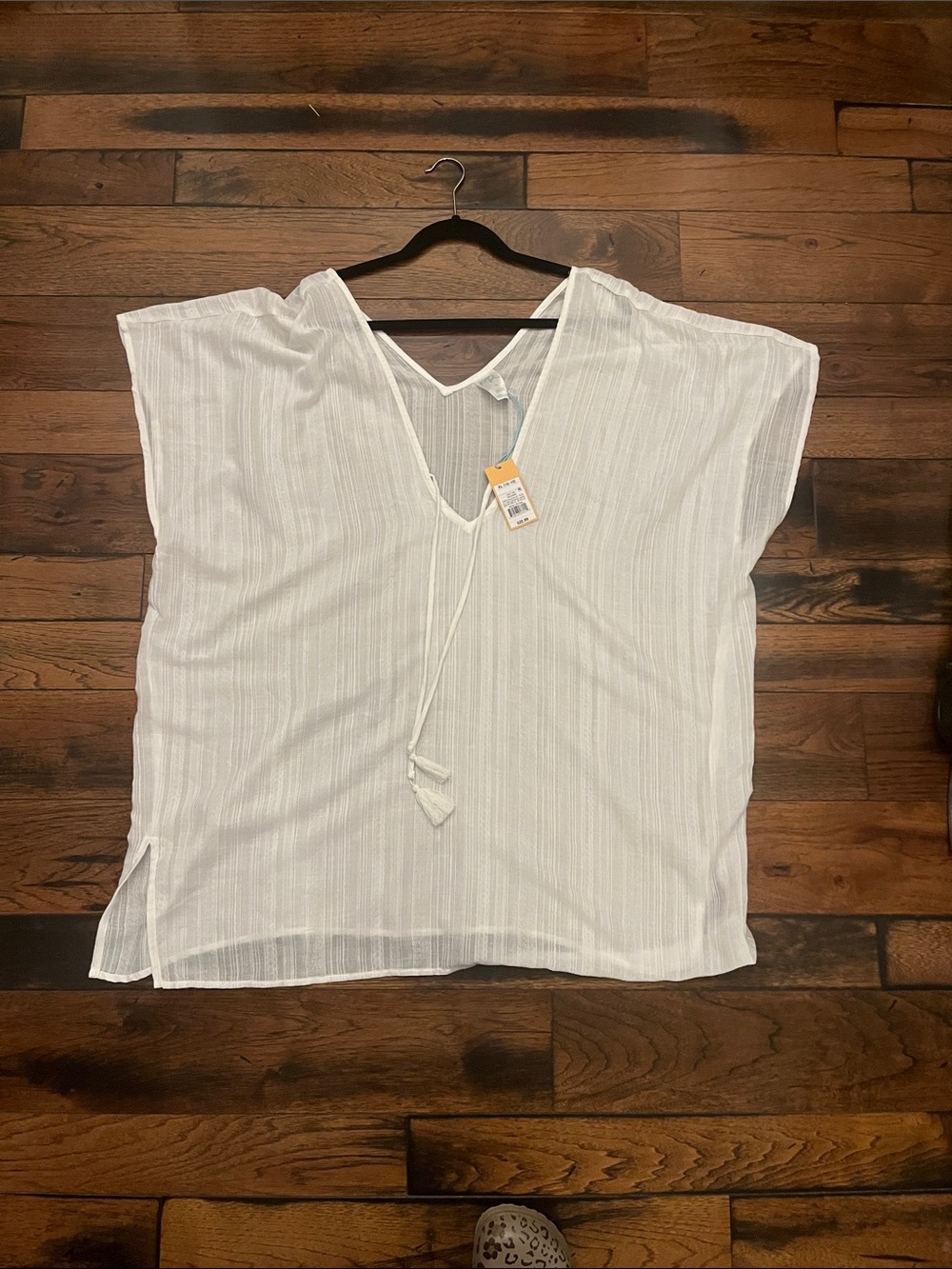 Kona Sol White Sheer Striped V-Neck Cover-Up